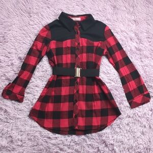 Miss Blumarine Girls Cotton Red and Black Plaid Tunic